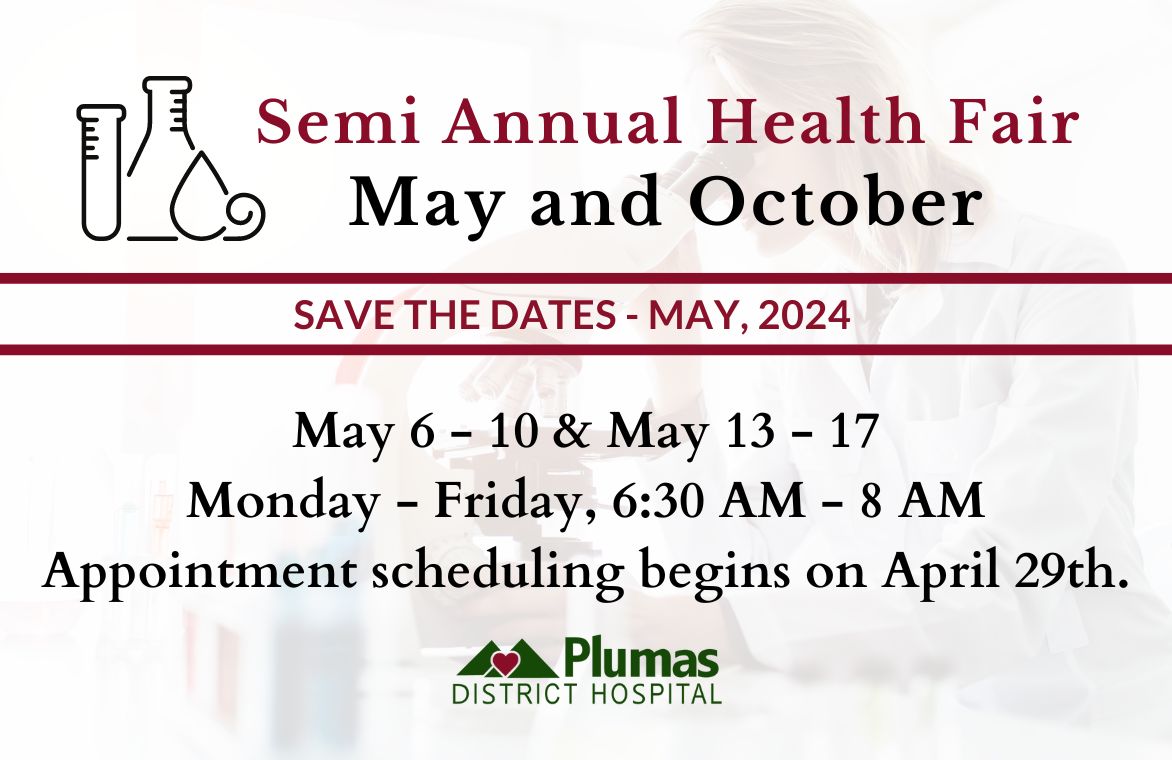 Semi Annual Health Fair - Mark Your Calendars - We will be offering Health Fairs during the first two weeks of May and October