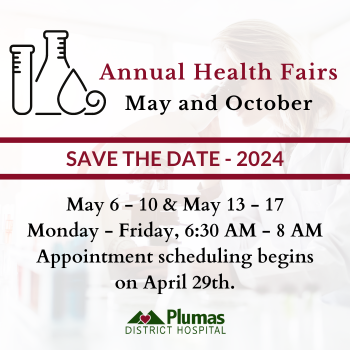 We will be offering Health Fairs during the first two weeks of May. 