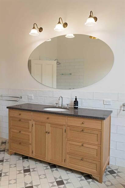 Custom made solid timber vanity unit with stone top & undercounter vanity basin