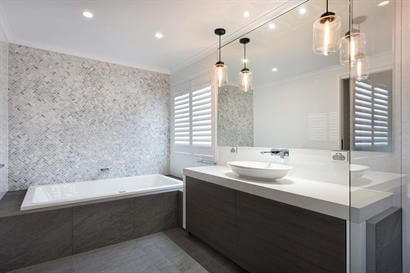Stylish bathroom using shades of grey and charcoal