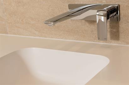 Corian integrated Serenity 75109 Sink, Milli: Glance Wall Basin Mixer Set.
