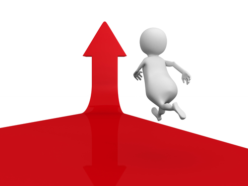 3D man running up arrow success concept
