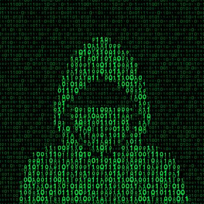 hacker with binary code background