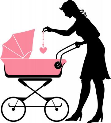 mother pushes stroller