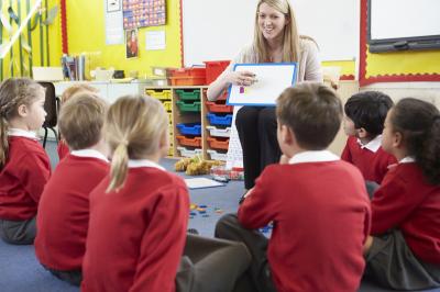 teacher with students in classroom