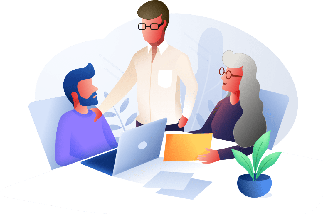 an illustration of consultants counseling a business client