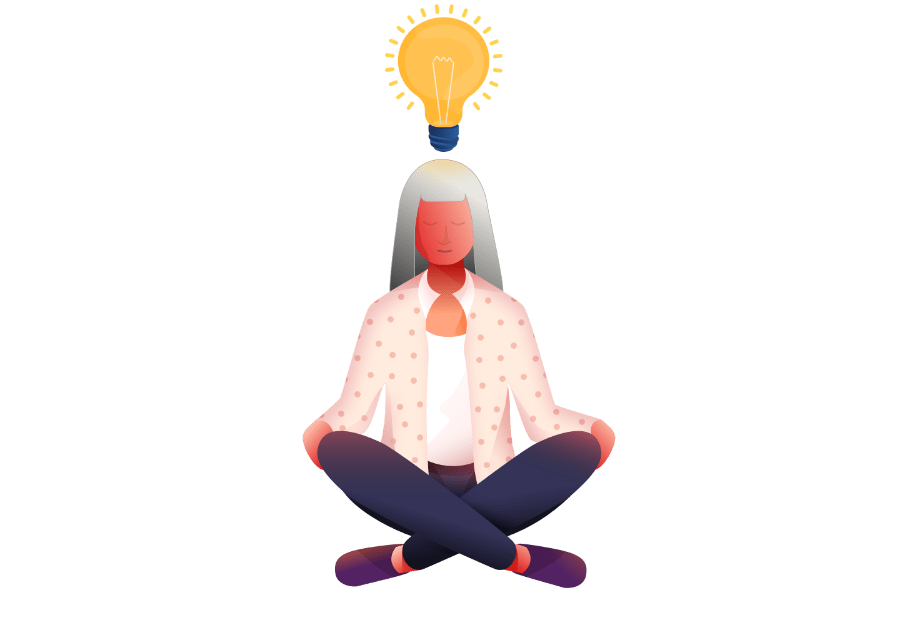 person sitting in lotus position with idea light bulb contemplating all aspects of creative web marketing