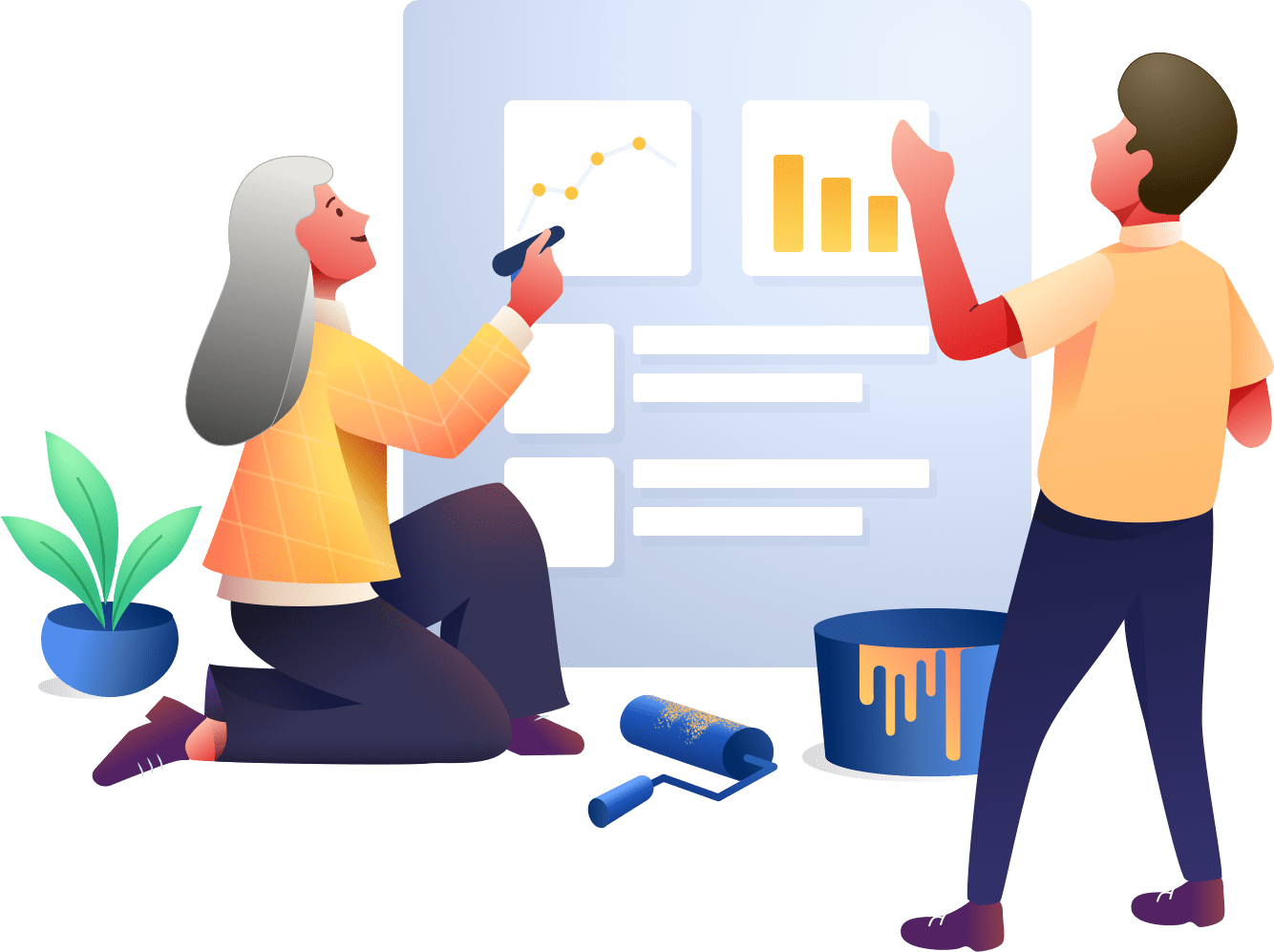 illustration of man and woman working on a business website