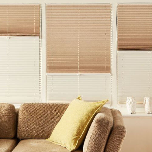 Caramel Perfect Fit blinds in a living room