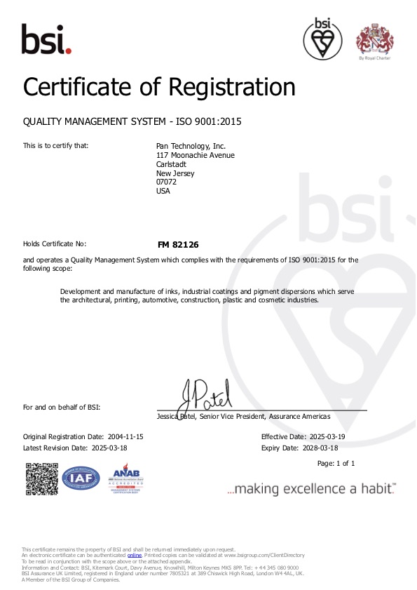 PAN Technology is a certified ISO 900:2008 supplier.