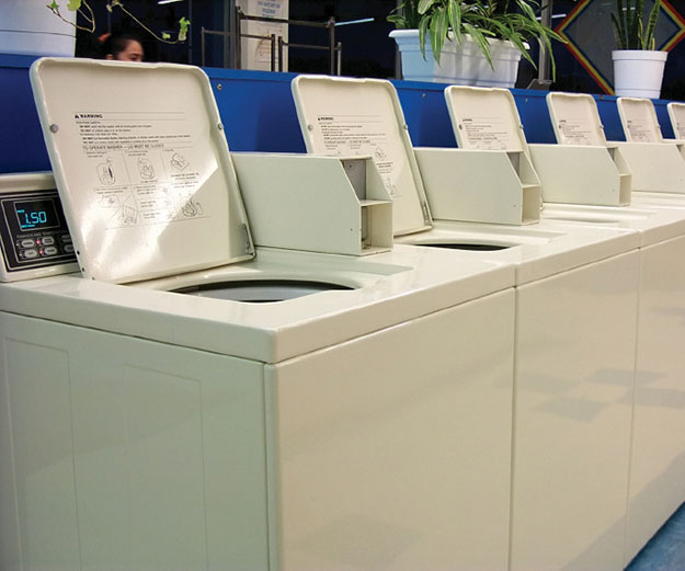 line of washing machines