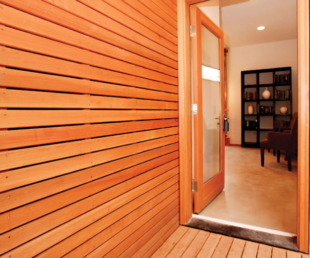 wood walled entryway