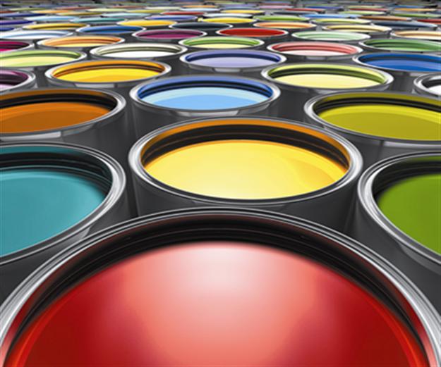 lots of open paint cans in many colors