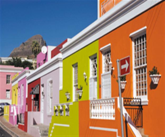 brightly painted row of homes