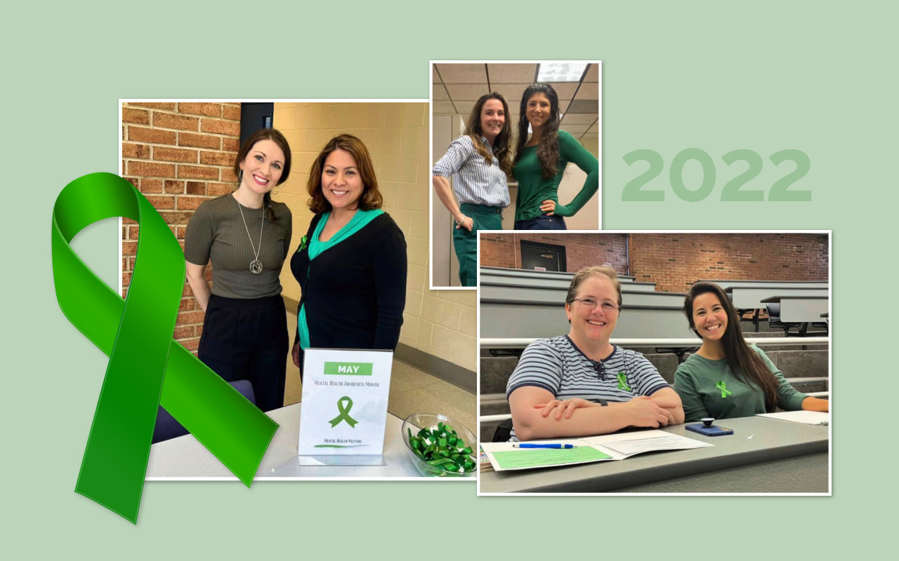 Caring Partners' staff in montage wearing green ribbons