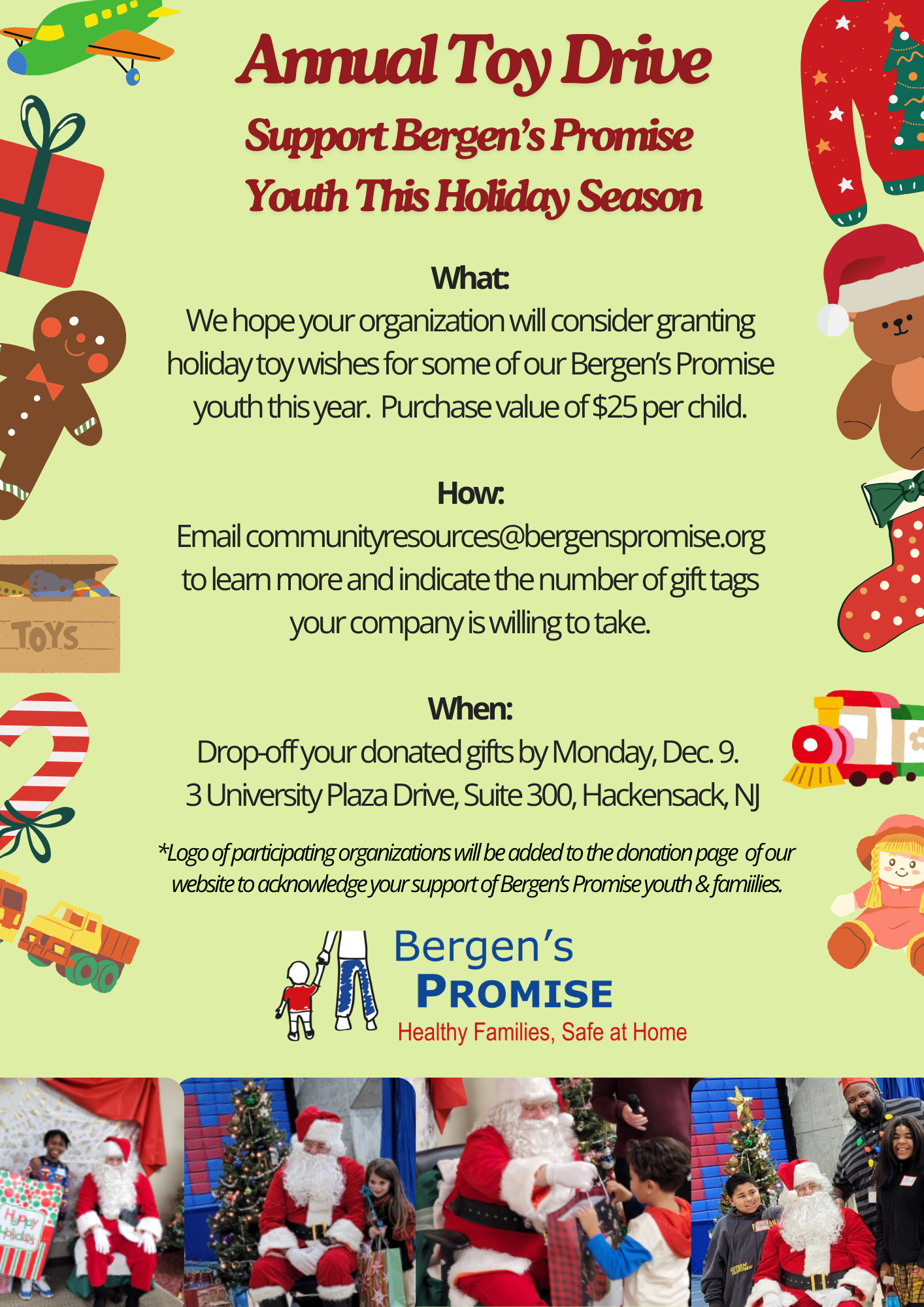 Support our 2024 Bergen's Promise Annual Holiday Toy Drive