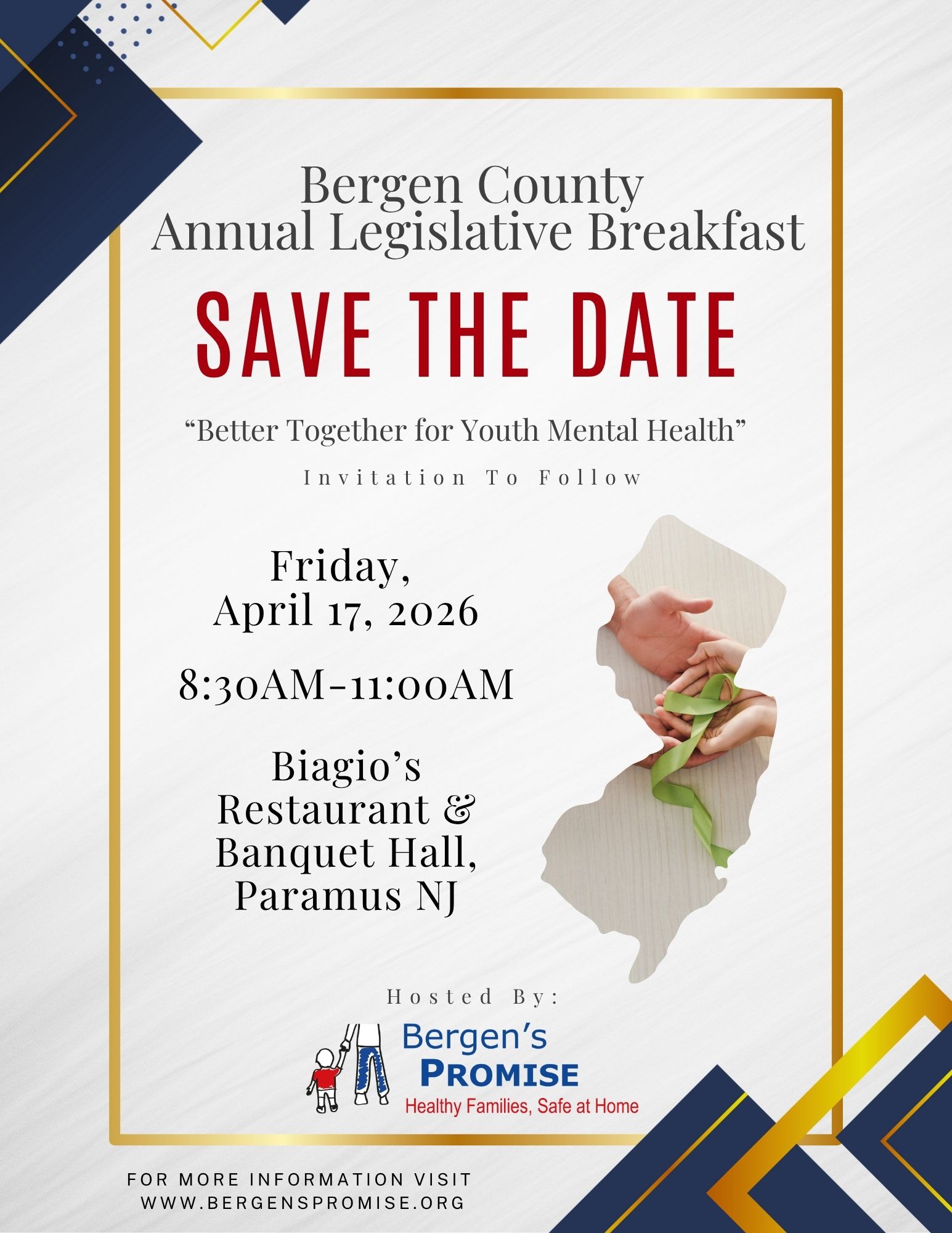 Save the Date Announced: 3rd Annual Bergen County Legislative Breakfast Hosted By Bergen's Promise