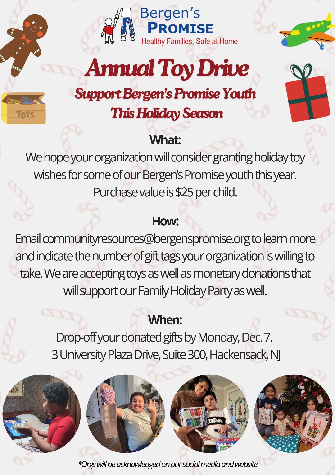 Support the 2026 Bergen’s Promise Annual Holiday Toy Drive