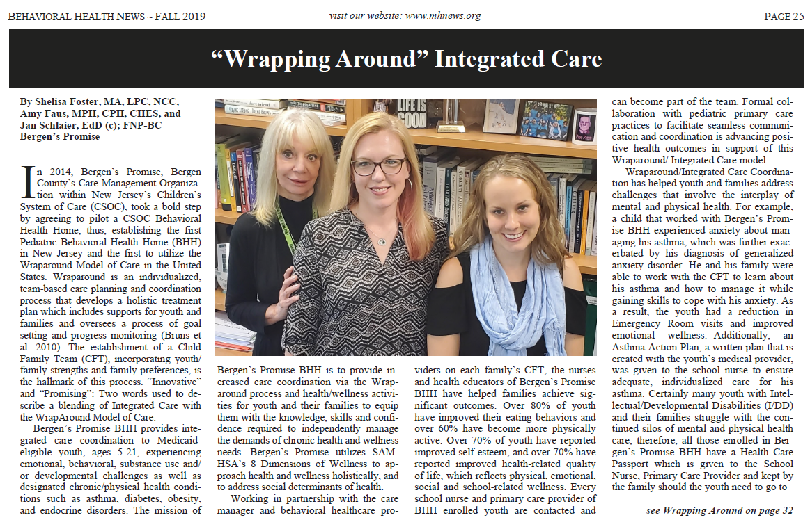 Bergen's Promise Featured in Fall Behavioral Health News
