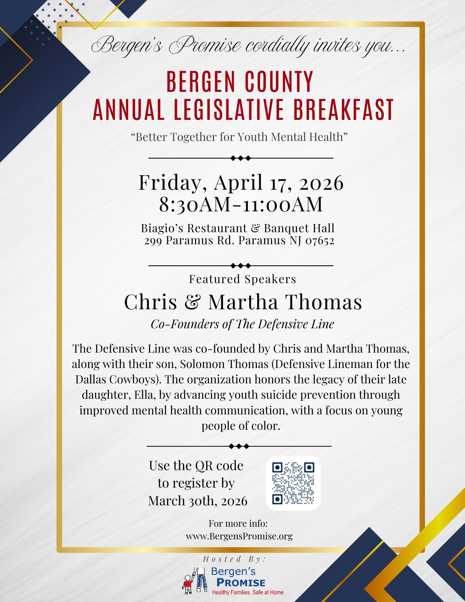 3rd Annual Bergen County Legislative Breakfast Hosted (4/17/26) by Bergen's Promise