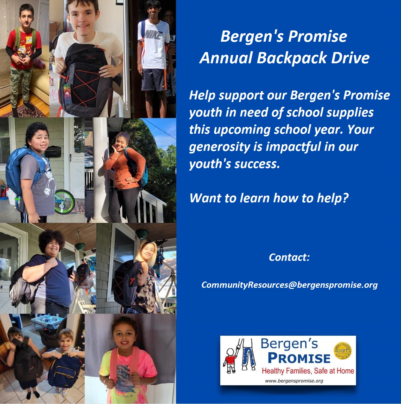 Help Support the 2023 Bergen's Promise Annual Backpack Drive