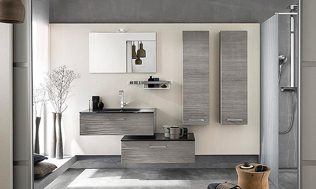 DELPHA ENS MEUBLE L90 CHENE GRIS PL VERRE GRIS +MIR LED