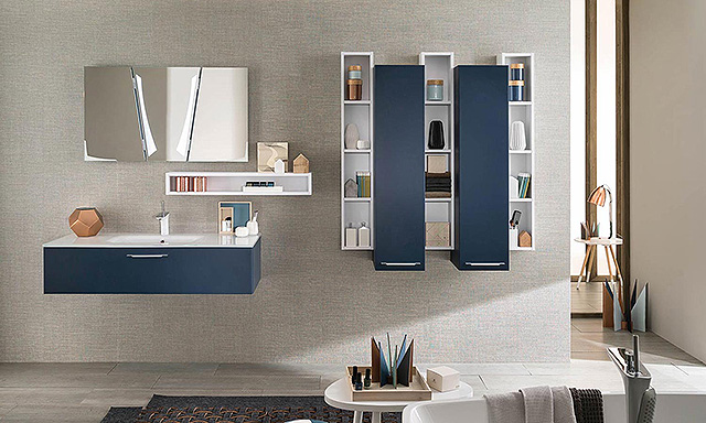 DELPHA ENS MEUBLE L120 BLEU OUTREMER PLAN VERRE+MIROIR 3D