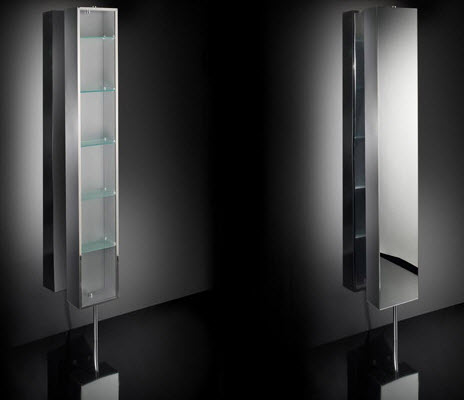 ARMOIRE COLONNE PIVOTANTE INOX + MIROIR+6 ETAGERES VERRE TRANSPARENTs