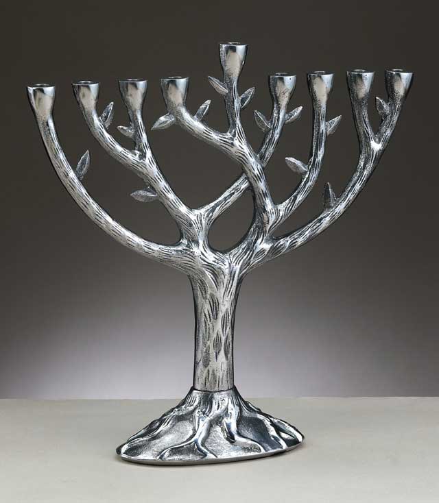 Menorah: Tree of Life Polished Silver
