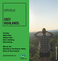Explore Grey Highlands ad with view of the Beaver Valley.