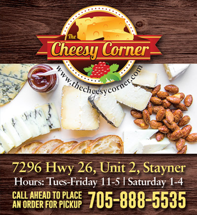 cheesy corner ad showing cheese products.