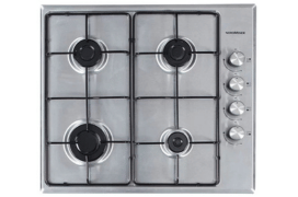 60cm 4 x Burner Gas Hob Enamel Pan Supports Stainless Steel