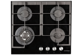 60cm 4 x Burner Gas Hob Cast Iron Pan Supports Black Glass
