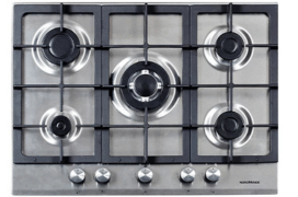 70cm 5 x Burner Gas Hob 1 x Wok Burner Cast Iron Pan Supports Stainless Steel