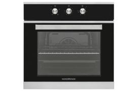 B/I 65L S/Steel & Black Glass Single Fan Oven & Grill & Timer