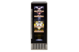 30cm Free Standing / Built In Wine Cooler 17 Bottle Dual Zone Slim Inox Frame