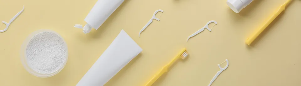 assortment of dental hygiene products