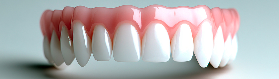 Dentures on grey background