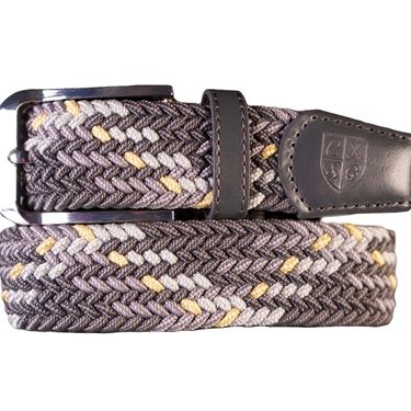 Premium Webbed Belt - Gray & Yellow w/ Gray Leather