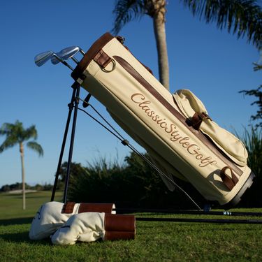 	Classic Style Golf Stand Bag - Canvas & Leather - Beige/Brown