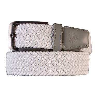 Premium Webbed Belt - White w/ Gray Leather