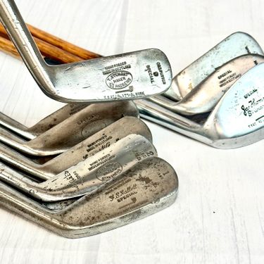 Tom Stewart 9 Club Set - 1-4 Irons, 3 Mashie, Niblick, Putter - All Reset For Play!