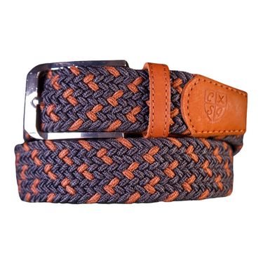 Premium Webbed Belt - Navy & Brown w/ Brown Leather