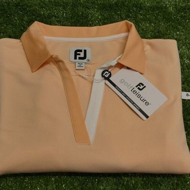 FootJoy Womens Birdseye Open Placket Short Sleeve Golf Shirt Orange Small 30595