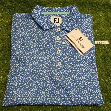 FootJoy Womens Floral Short Sleeve Golf Shirt White/Blue Small 30588