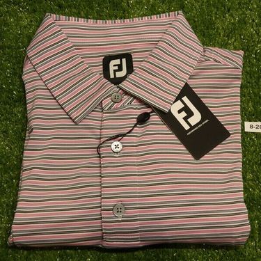 FootJoy Men's Multi Pinstripe Golf Shirt White/Black/Purple/Pink Large 30387