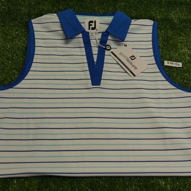 FootJoy Womens Sleeveless Stripe Open Placket Golf Shirt White/Blue Small 30599