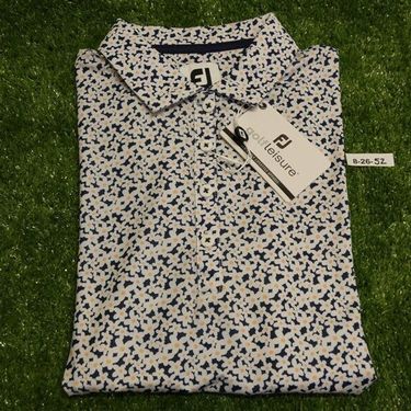 FootJoy Womens Floral Short Sleeve Golf Shirt Navy Blue/White/Orange Small 30589