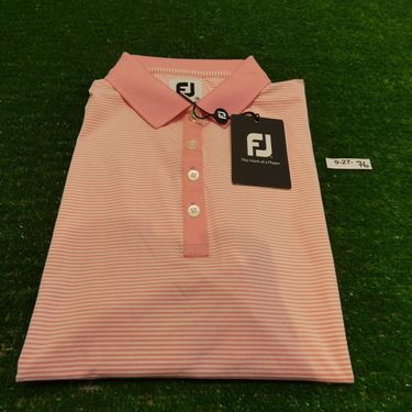 FootJoy Womens Striped Lisle Self Collar Golf Shirt Pink/White Medium