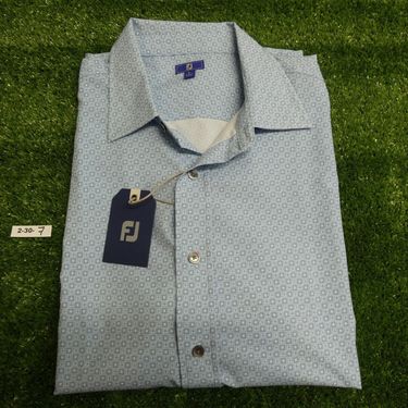 FootJoy Men's Geocheck Short Sleeve Woven Golf Shirt Storm/Mist Blue Large 30045